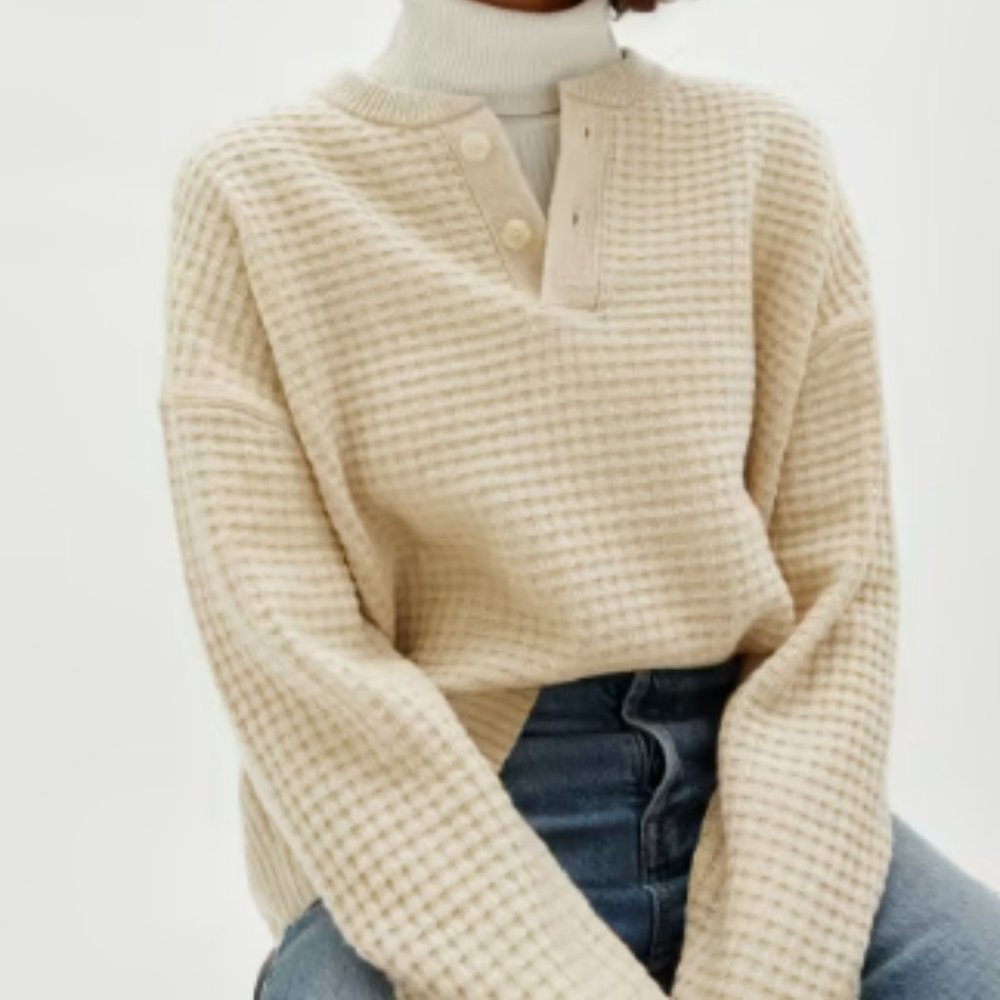 Everlane The Belgian-Waffle Henley in ReCashmere 100% Cashmere